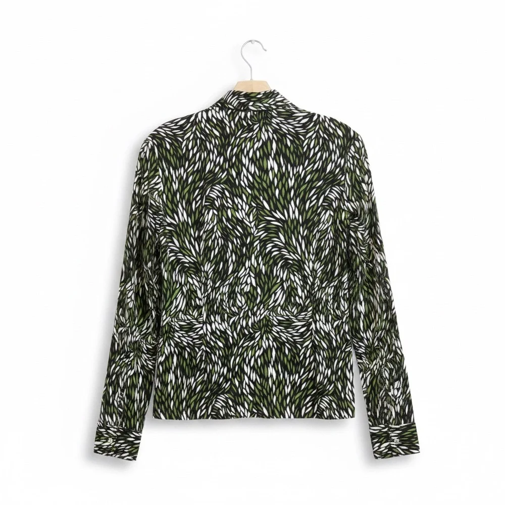 Tory Burch 100% Silk Green Leaf Print Button-Down Blouse Medium (M) Preppy